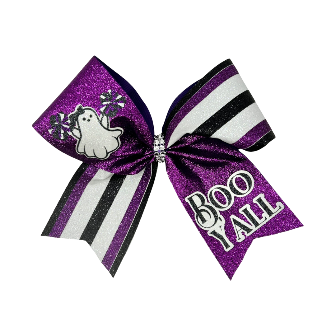 Halloween Cheer Ghost Full Glitter Purple Bow