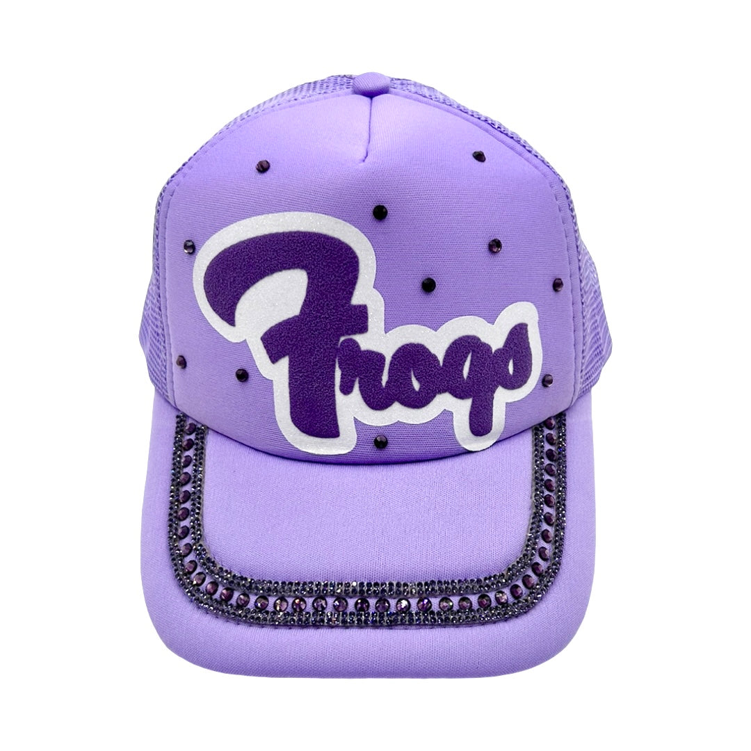 TCU Rhinestone and Puff Vinyl Frogs Lavender Trucker Hat