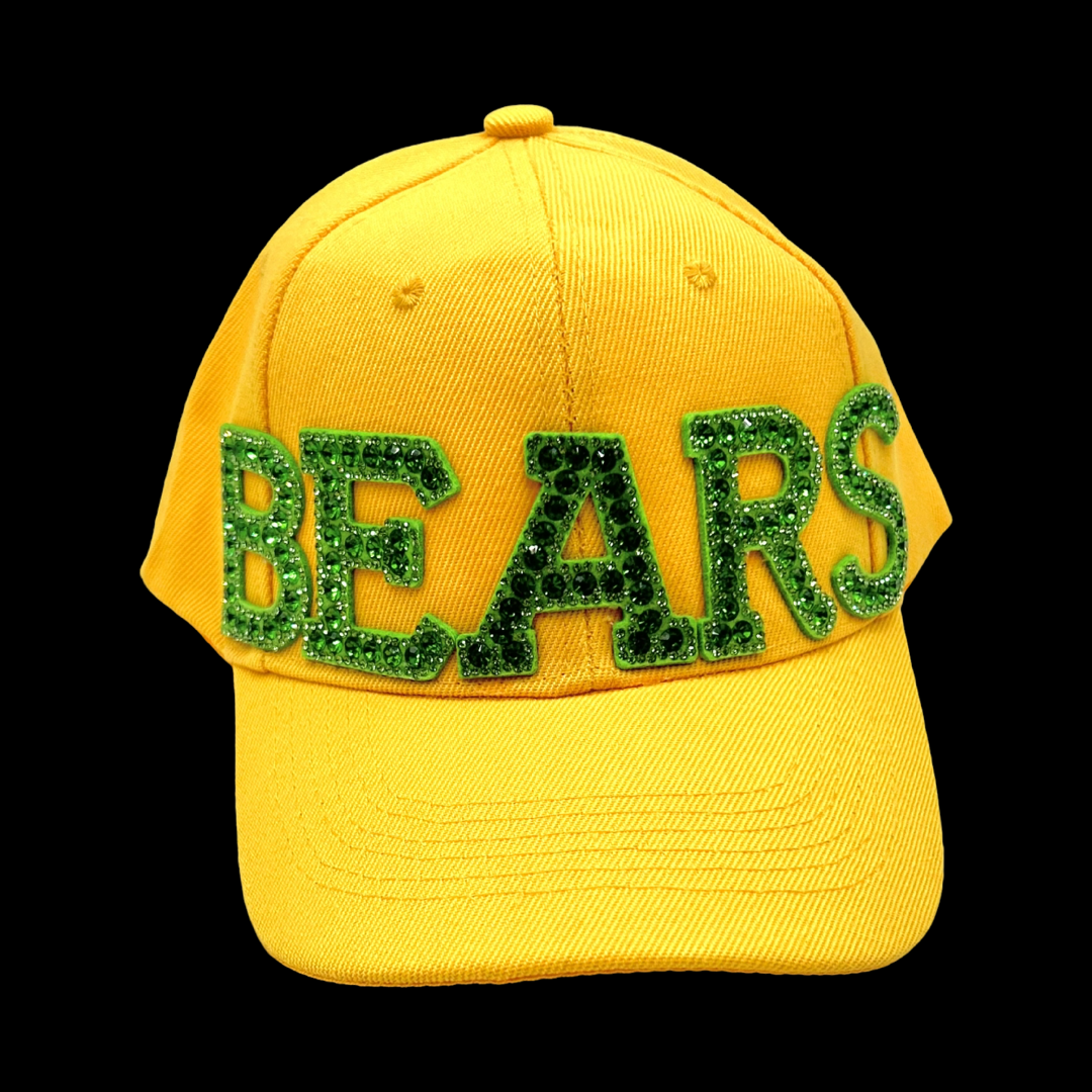 Green Rhinestone Letter Bears Baseball Cap-Yellow Classic Cap
