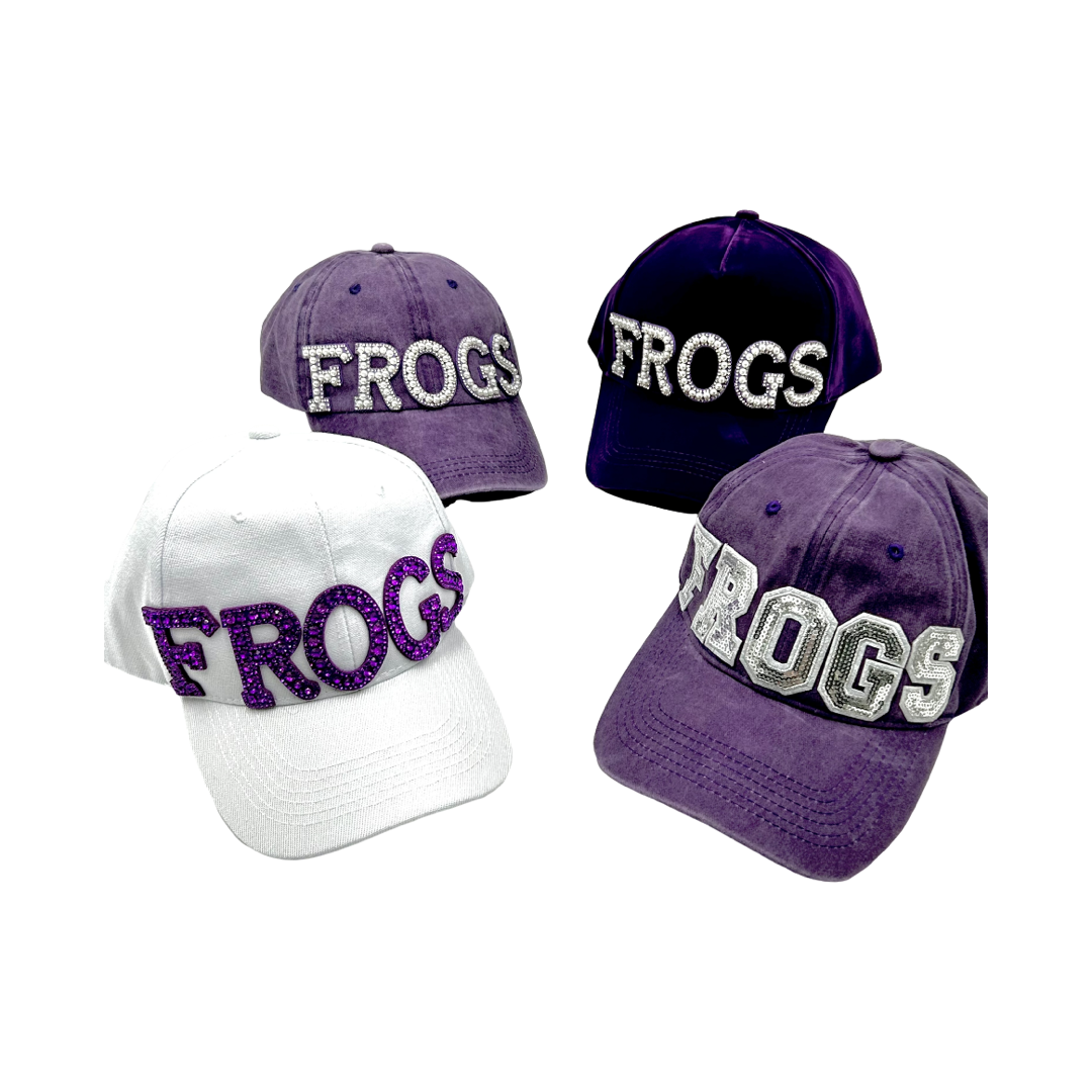 Frogs Pearl and Rhinestone Baseball Cap- White Satin