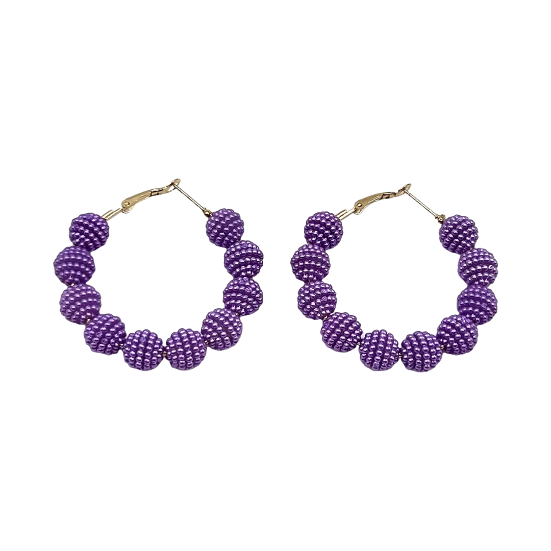 TCU Purple Beaded Hoop Earrings
