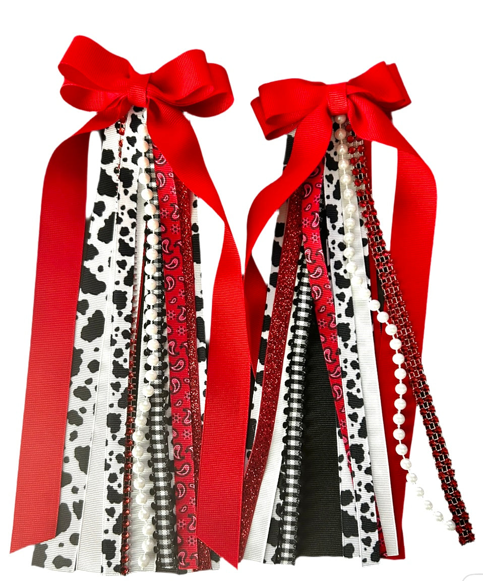 Boot Bows- Red with Black Cow Print