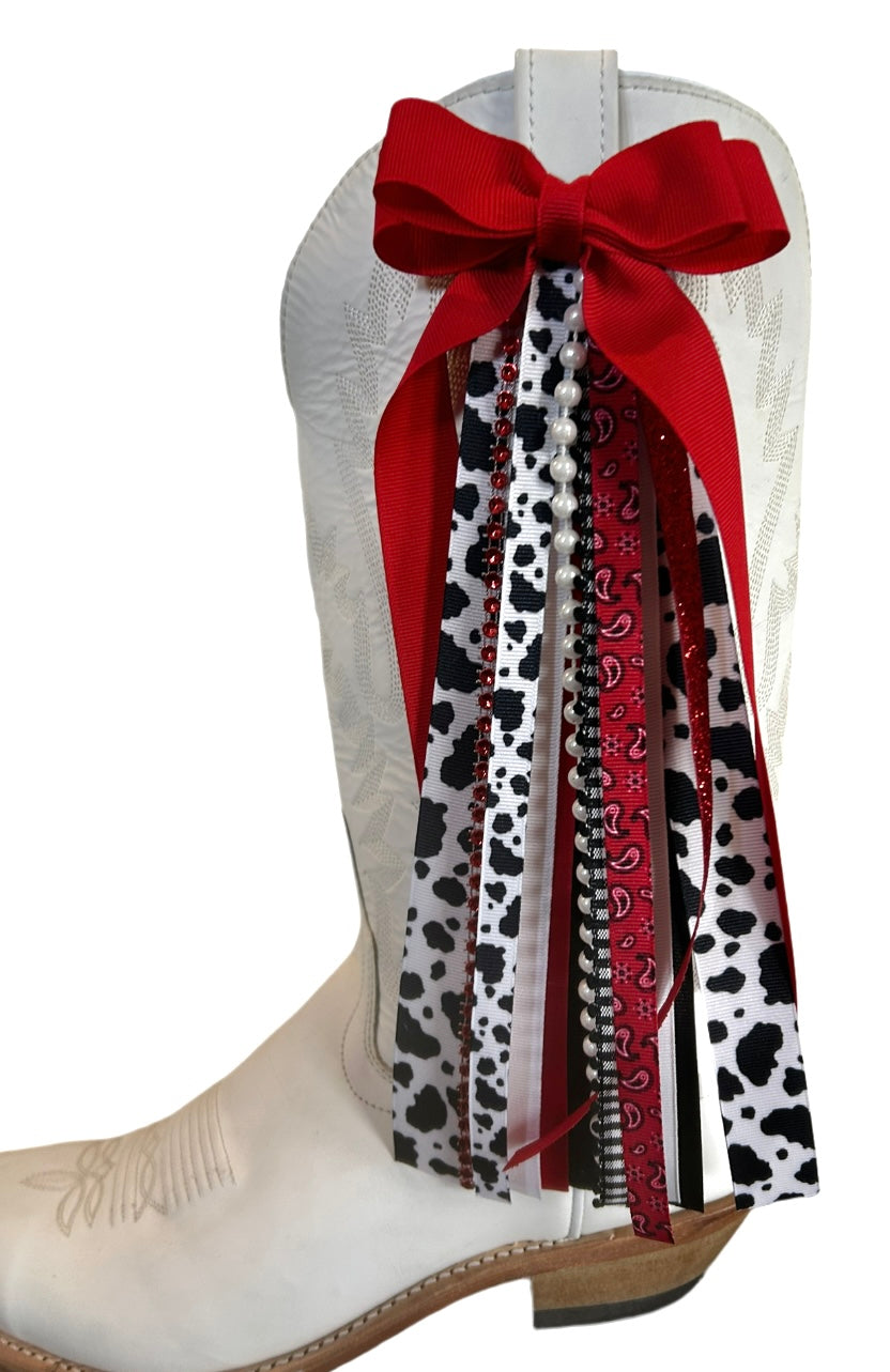 Boot Bows- Red with Black Cow Print