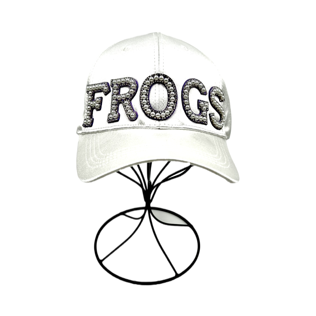 Frogs Pearl and Rhinestone Baseball Cap- White Satin