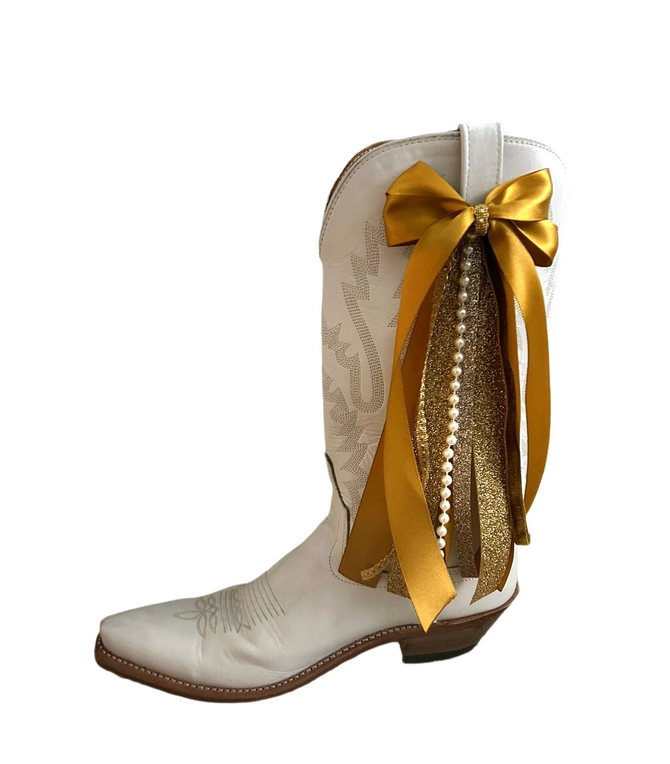 Boot Bows- Gold Satin Gold out