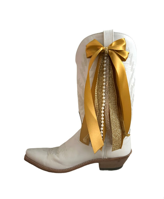 Boot Bows- Gold Satin Gold out
