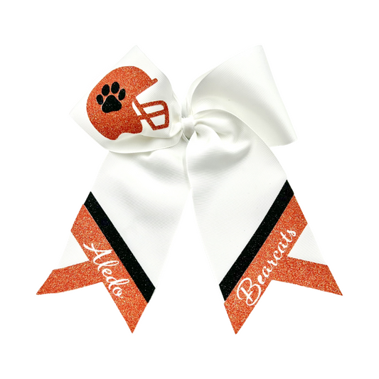 Aledo Orange Glitter Helmet Bow