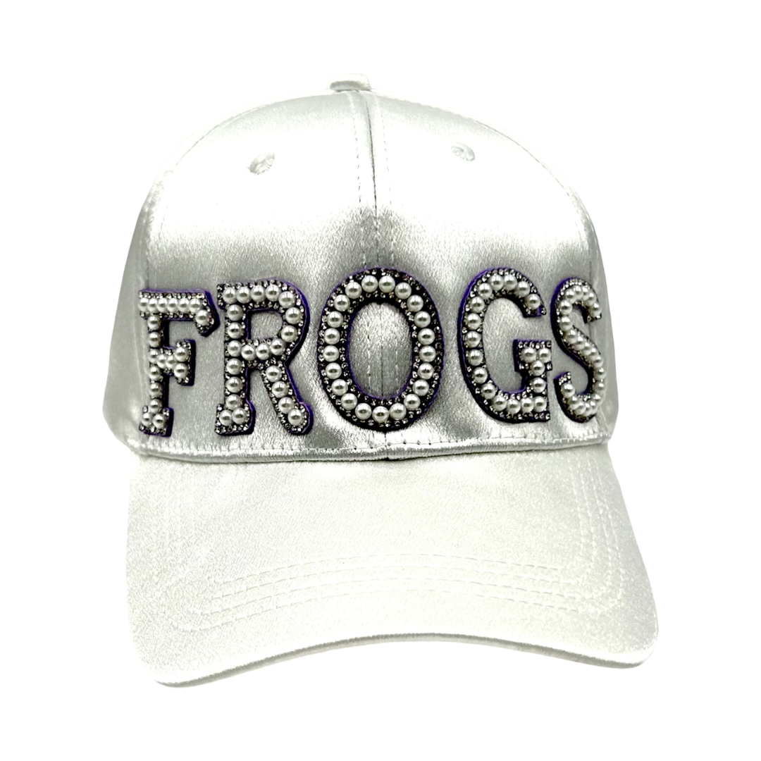 Frogs Pearl and Rhinestone Baseball Cap- White Satin
