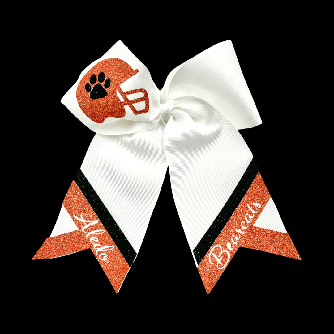 Aledo Orange Glitter Helmet Bow