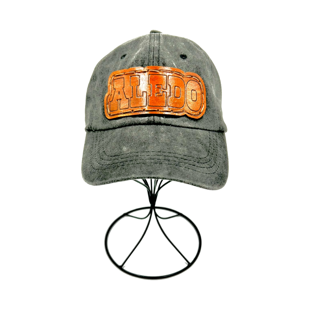 Aledo Leather Patch Hat- Washed Black Dad Cap