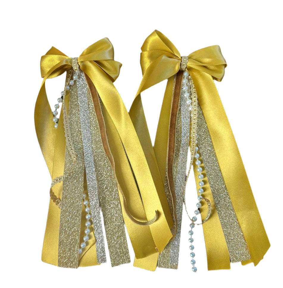 Boot Bows- Gold Satin Gold out
