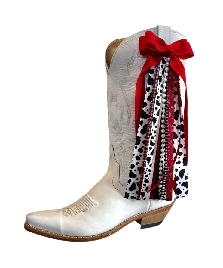 Boot Bows- Red with Black Cow Print