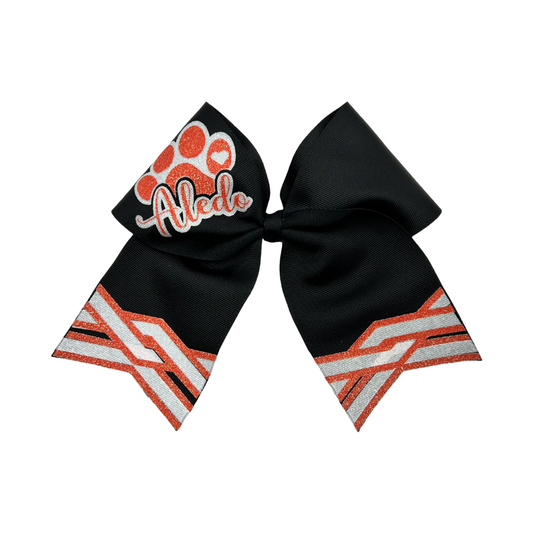 Aledo Black and Orange Glitter Pawprint Football Bow