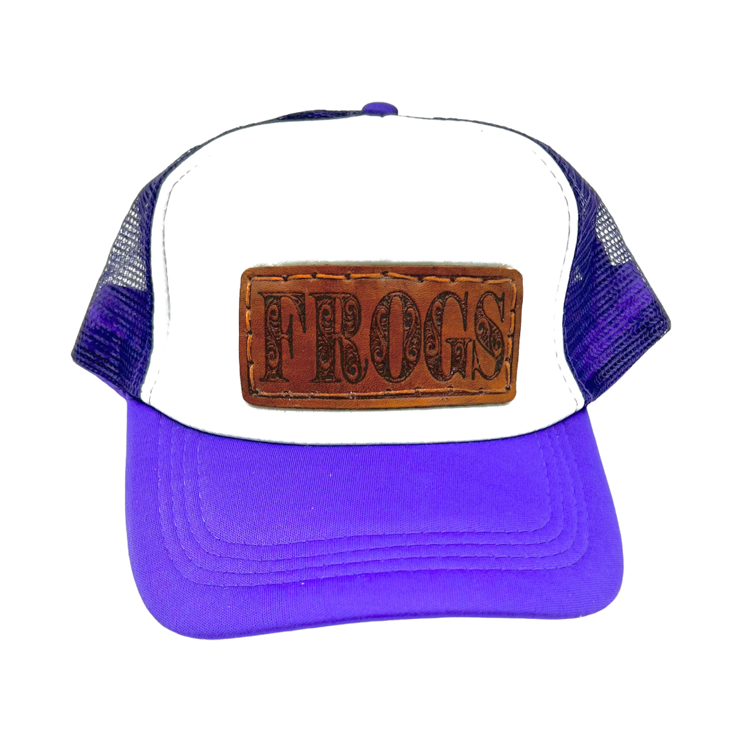 TCU Frogs Leather Patch Hat- Purple and White Trucker Hat