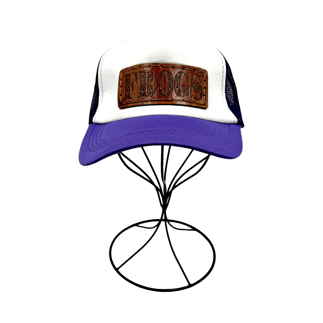 TCU Frogs Leather Patch Hat- Purple and White Trucker Hat