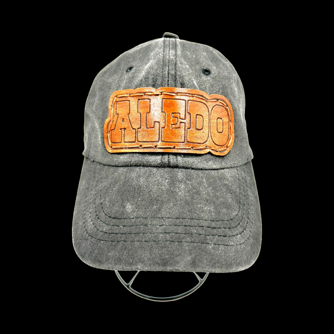 Aledo Leather Patch Hat- Washed Black Dad Cap