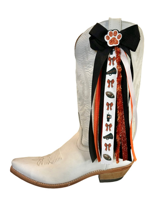 Boot Bows- Aledo Custom Ribbon Orange and Black