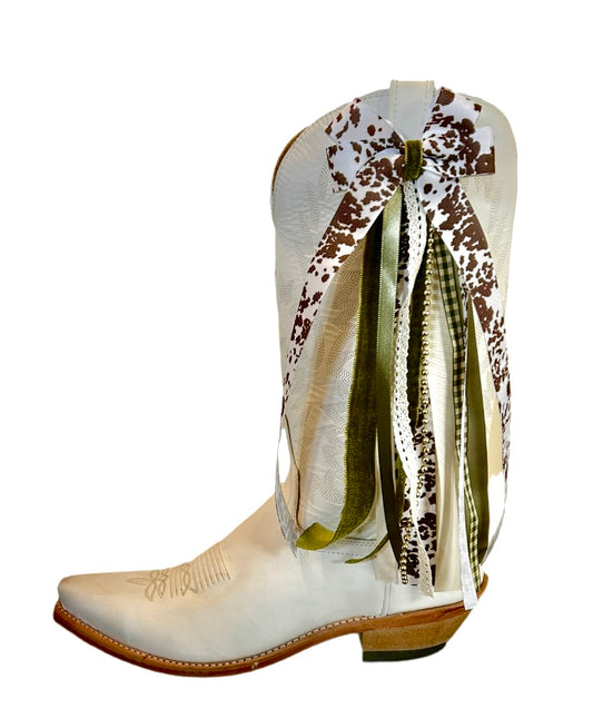 Boot Bows- Green with Brown Cow Print