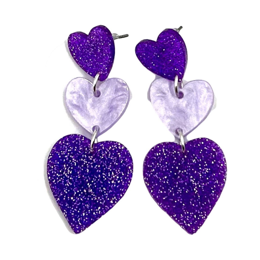 TCU Purple and Lavender Heart Earrings