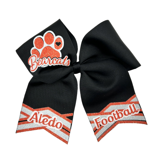 Aledo Black and Orange Glitter Bearcat Pawprint Football Bow