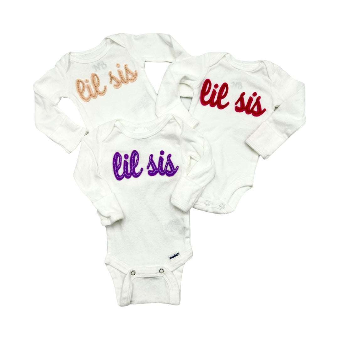 Custom Hand Embroidered Onesie- Lil Sis