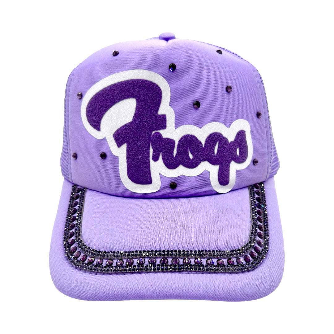 TCU Rhinestone and Puff Vinyl Frogs Lavender Trucker Hat