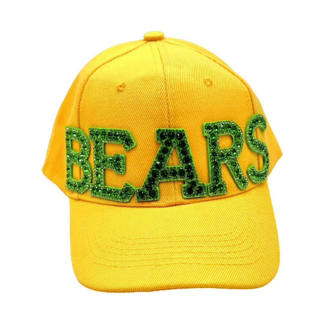 Green Rhinestone Letter Bears Baseball Cap-Yellow Classic Cap