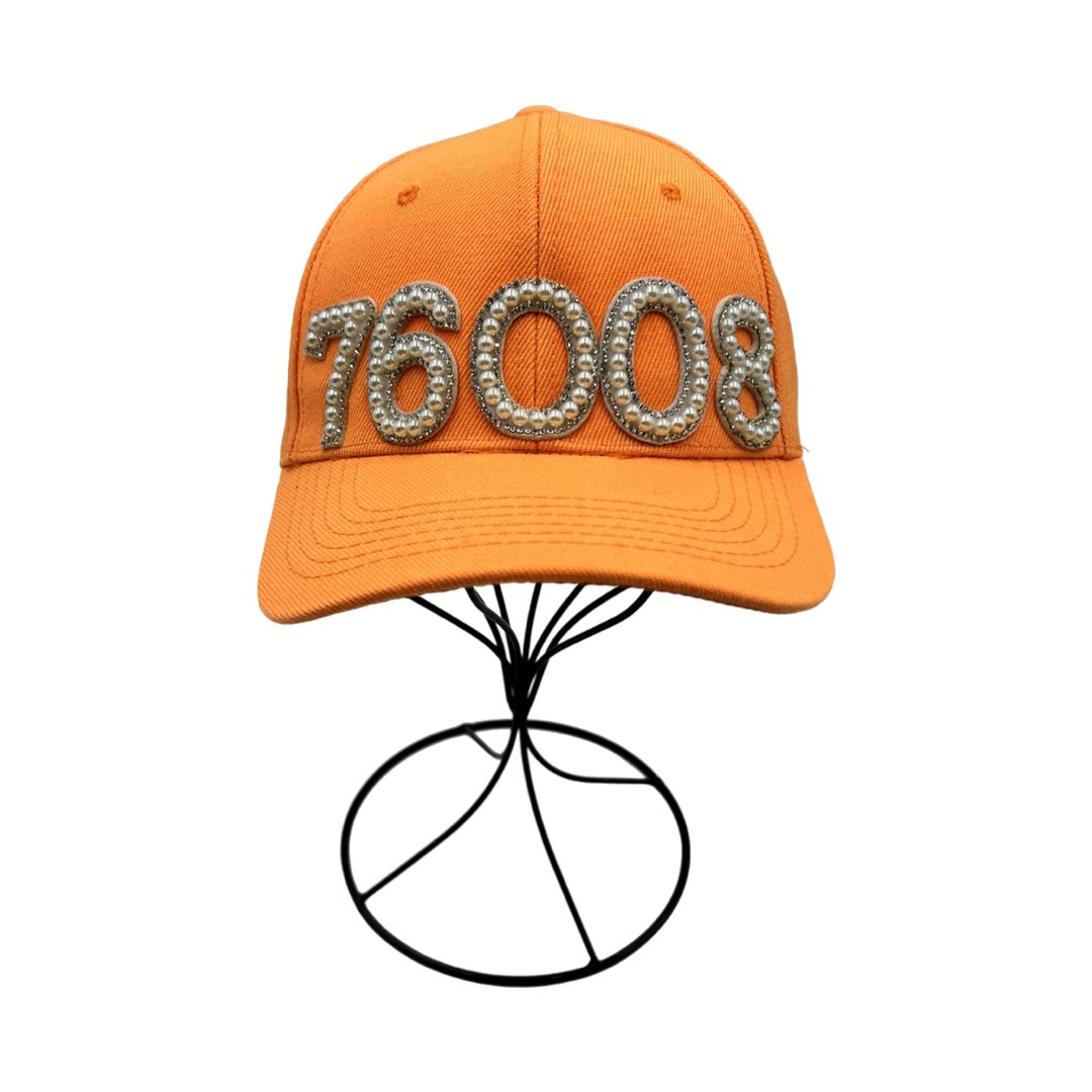 Aledo Pearl and Rhinestone Zip Code Baseball Cap- Orange Classic Cap