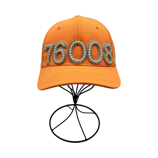 Aledo Pearl and Rhinestone Zip Code Baseball Cap- Orange Classic Cap