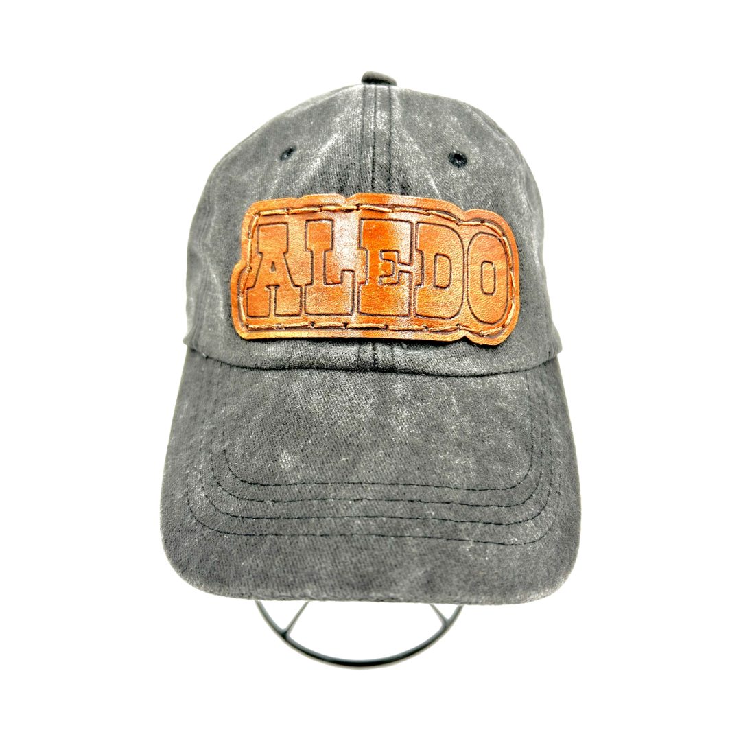 Aledo Leather Patch Hat- Washed Black Dad Cap
