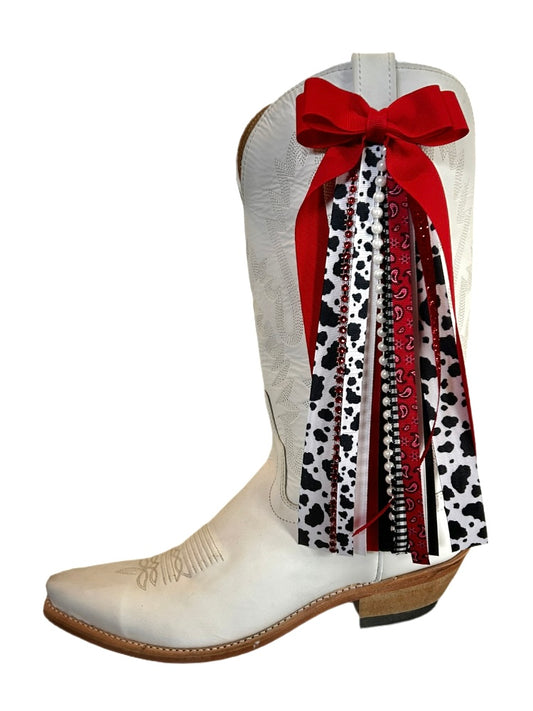Boot Bows- Red with Black Cow Print