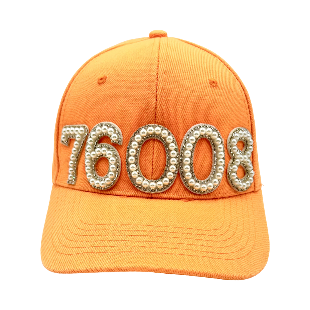 Aledo Pearl and Rhinestone Zip Code Baseball Cap- Orange Classic Cap