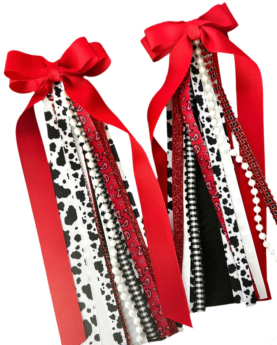 Boot Bows- Red with Black Cow Print