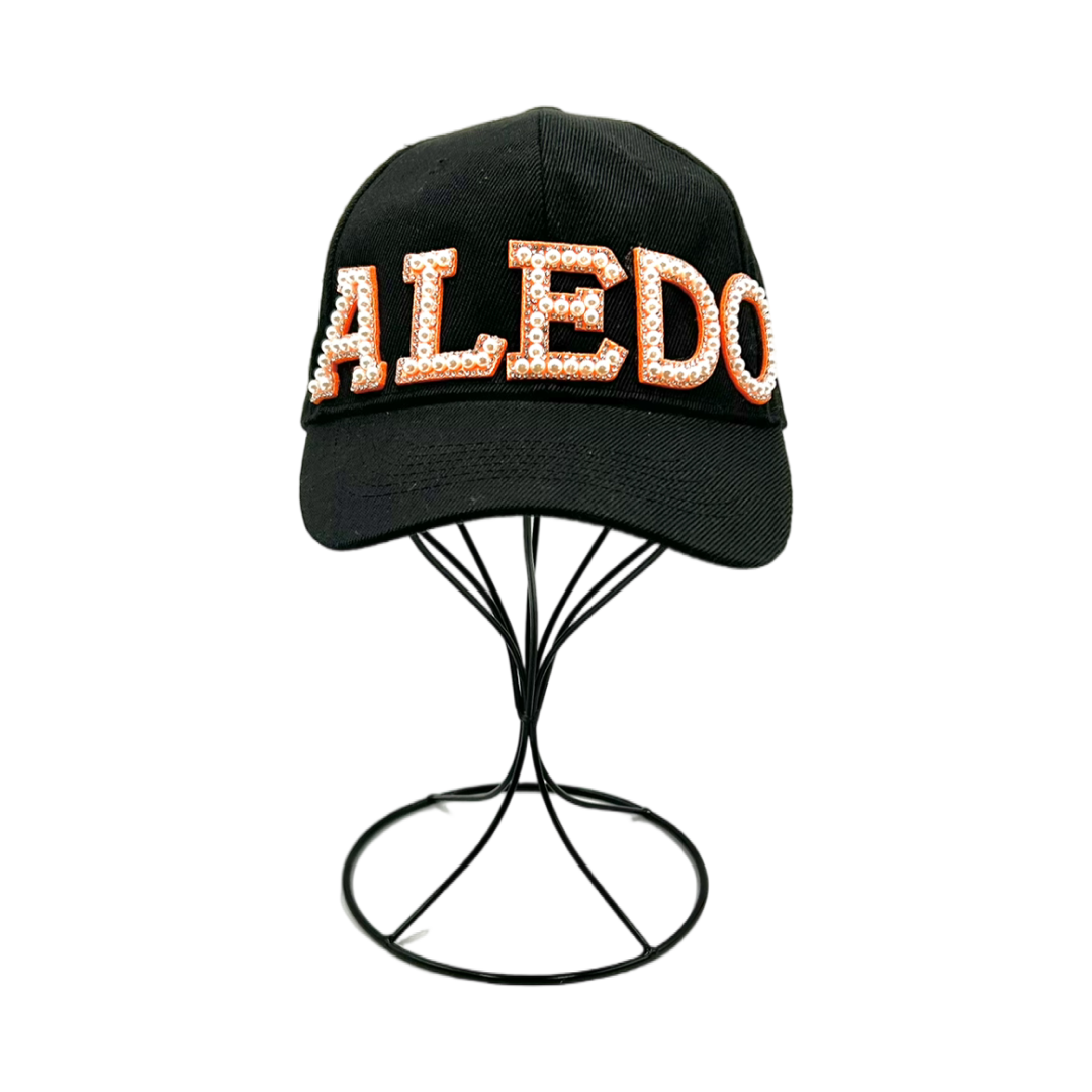 Aledo Orange Pearl and Rhinestone Letter Baseball Cap- Black
