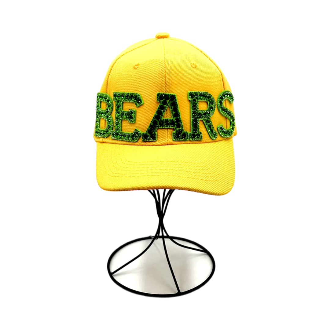 Green Rhinestone Letter Bears Baseball Cap-Yellow Classic Cap