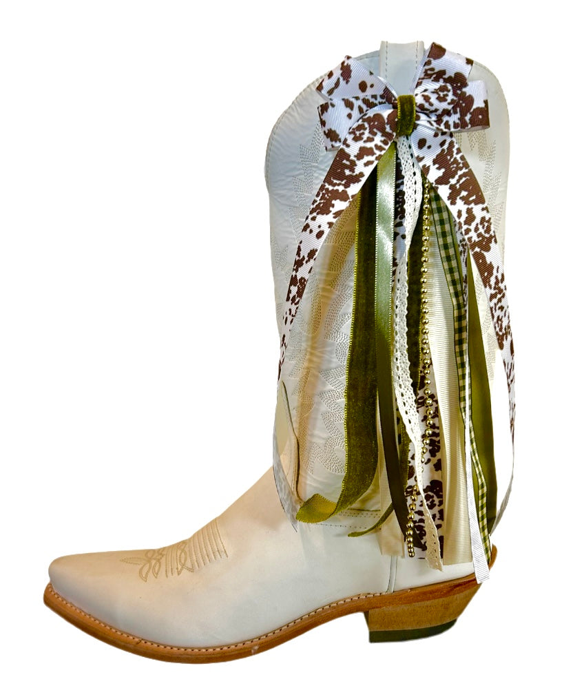 Boot Bows- Green with Brown Cow Print