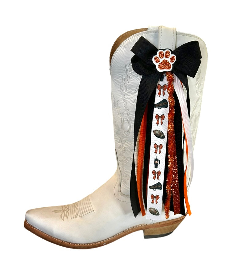 Boot Bows- Aledo Custom Ribbon Orange and Black