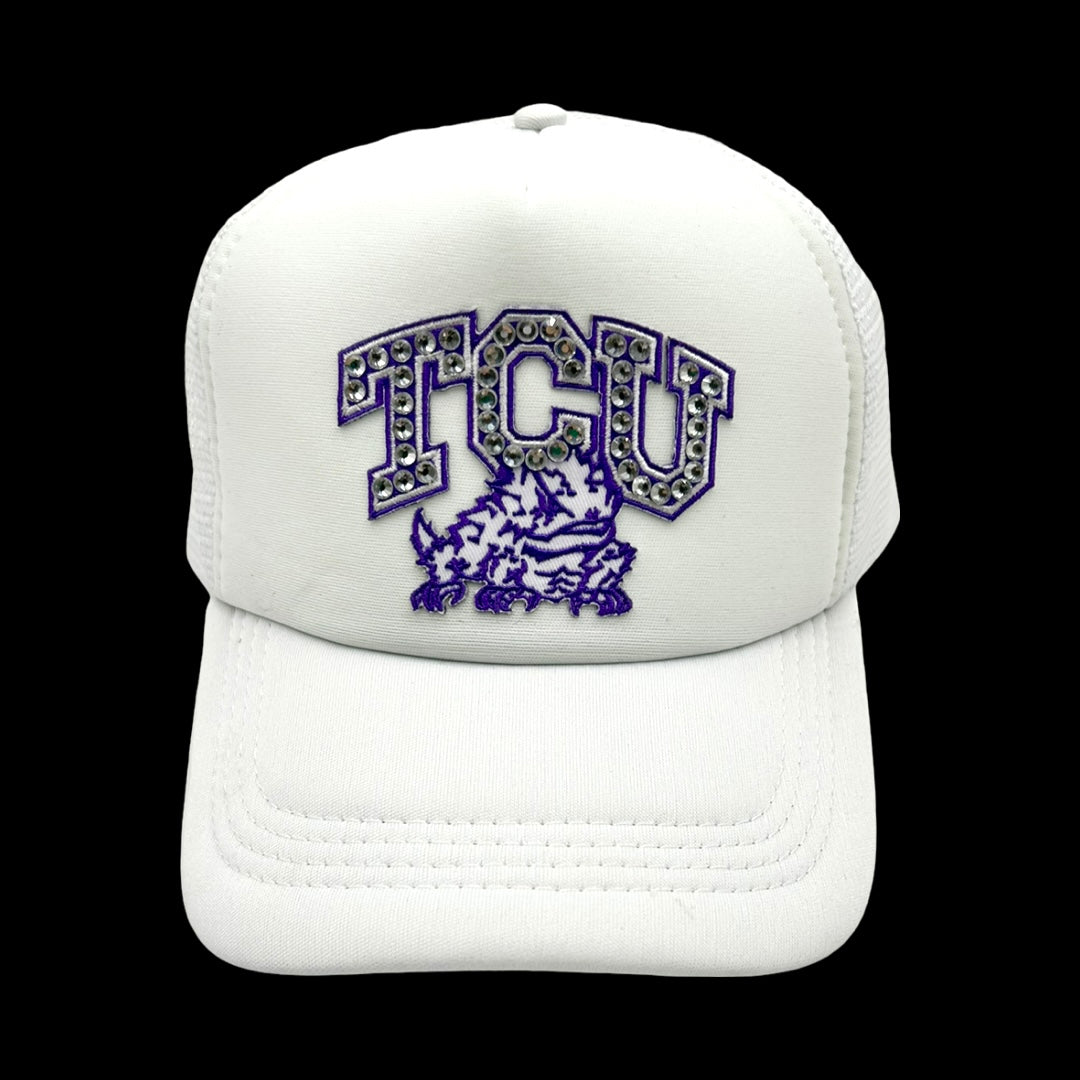 TCU White Rhinestone Patch Hat