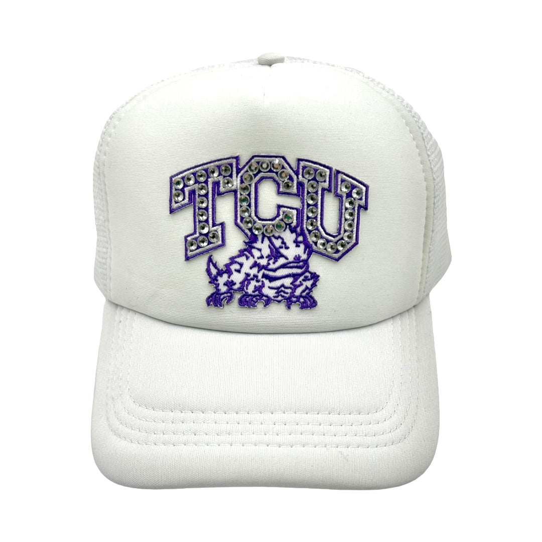 TCU White Rhinestone Patch Hat