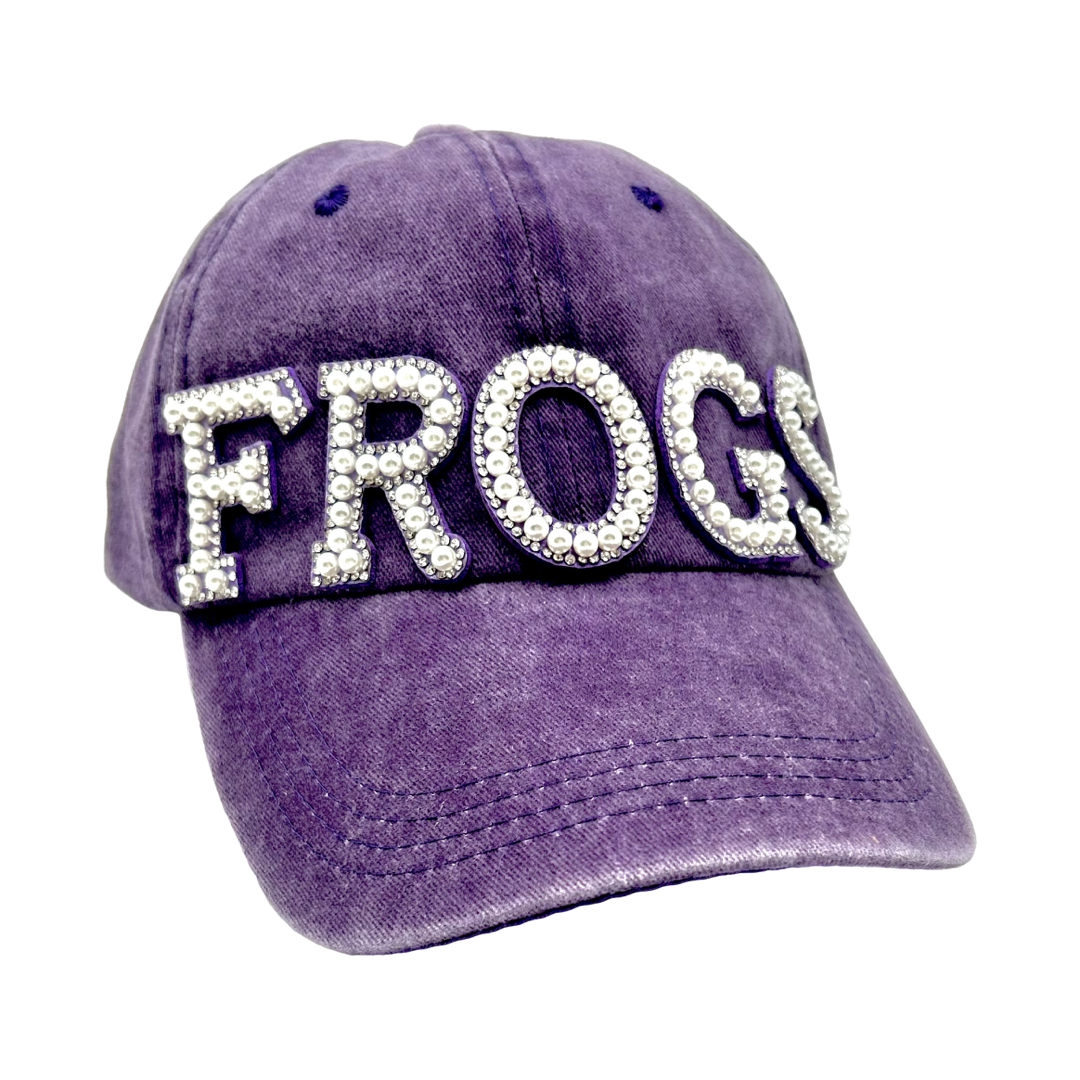 Frogs Pearl and Rhinestone Baseball Cap- Washed Purple Dad Cap