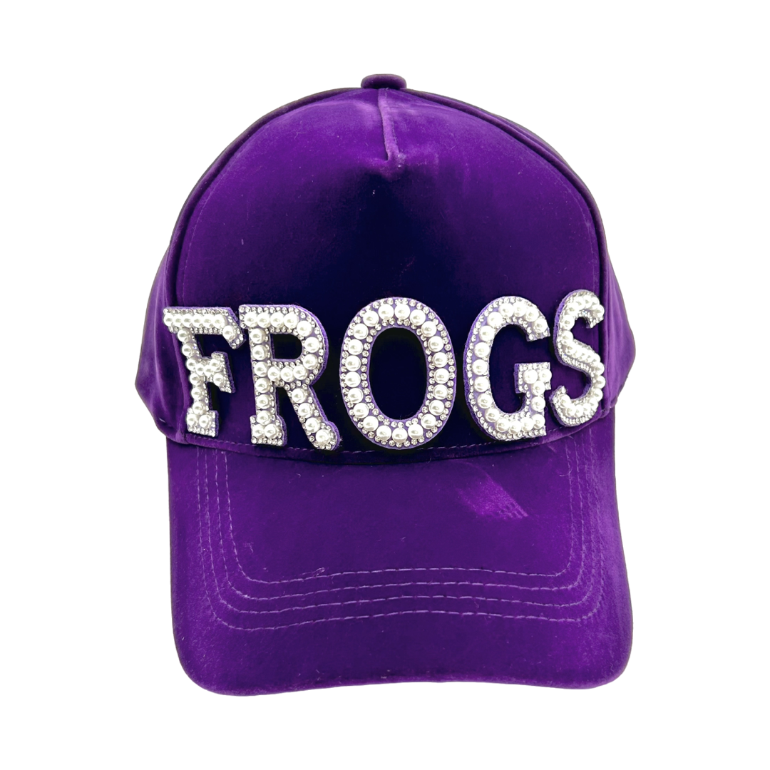 Frogs Pearl and Rhinestone Letter Baseball Cap- Purple Velvet