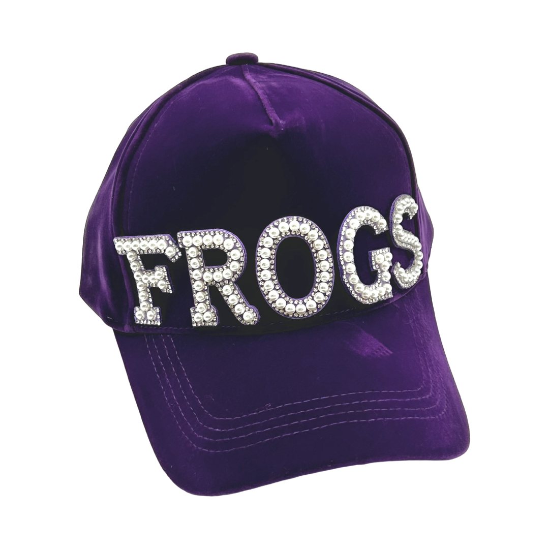 Frogs Pearl and Rhinestone Letter Baseball Cap- Purple Velvet