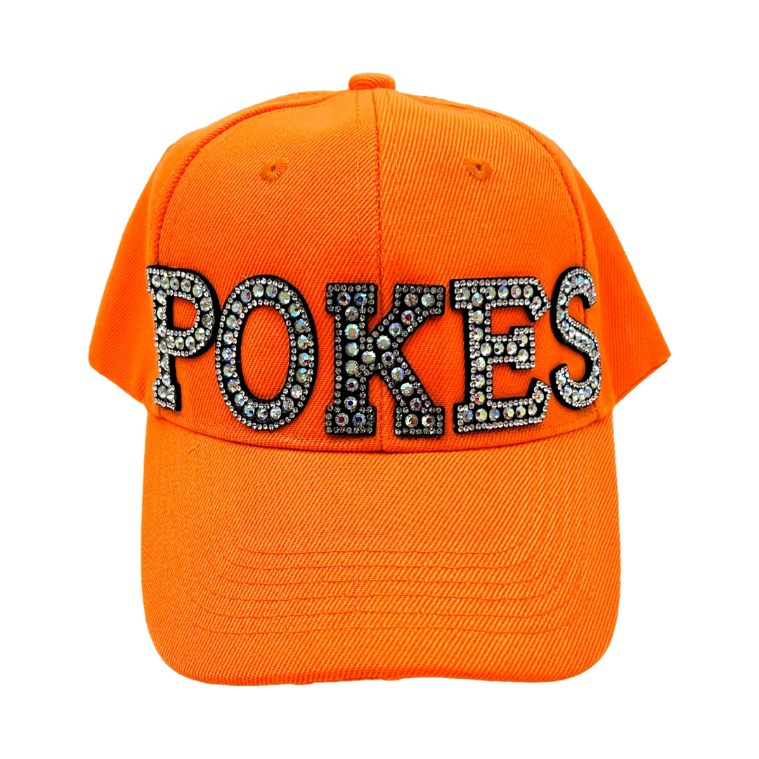 Black Rhinestone Letter Oklahoma Pokes Baseball Cap- Orange Classic Cap