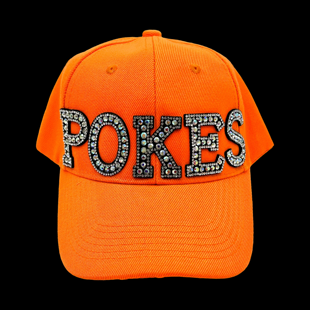 Black Rhinestone Letter Oklahoma Pokes Baseball Cap- Orange Classic Cap