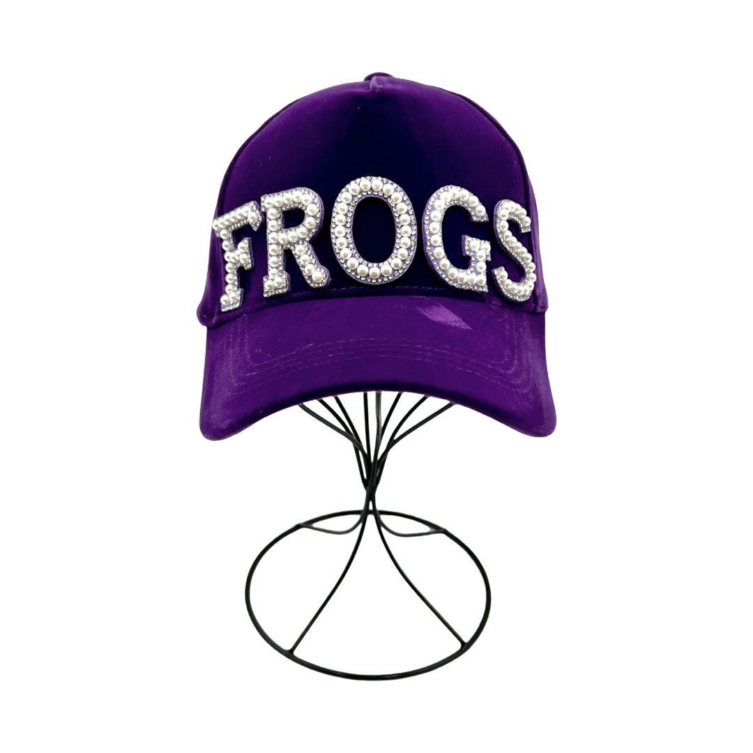 Frogs Pearl and Rhinestone Letter Baseball Cap- Purple Velvet