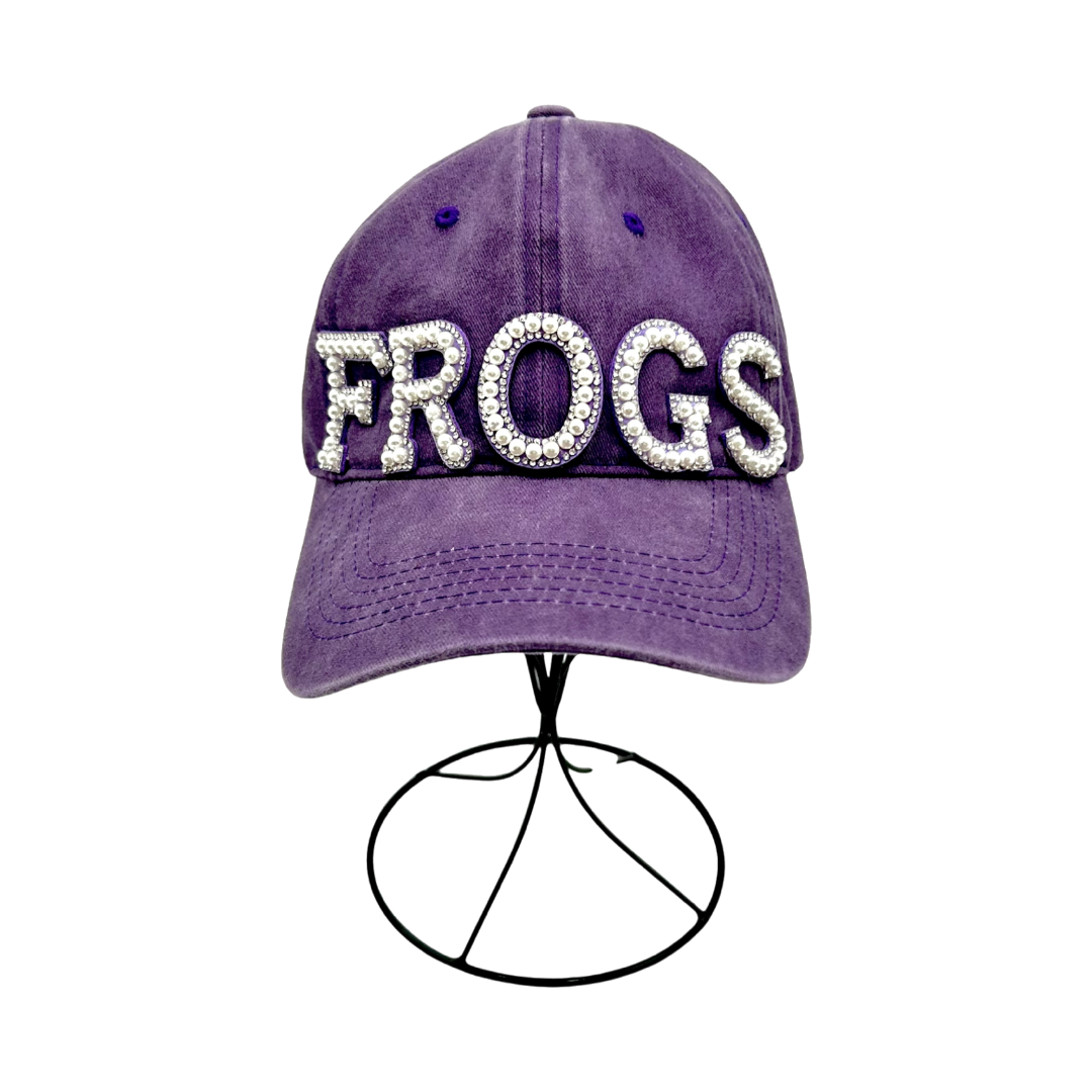 Frogs Pearl and Rhinestone Baseball Cap- Washed Purple Dad Cap