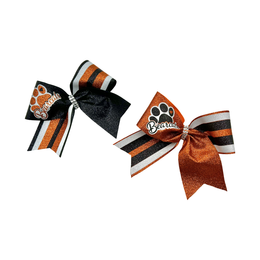 Aledo Bearcats Full Glitter Orange Stripe Cheer Bow