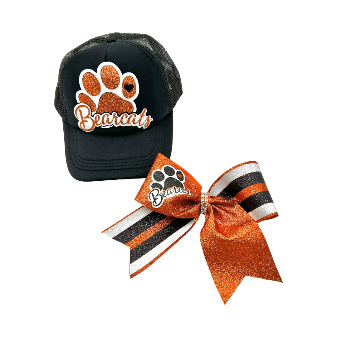 Aledo Bearcats Full Glitter Orange Stripe Cheer Bow