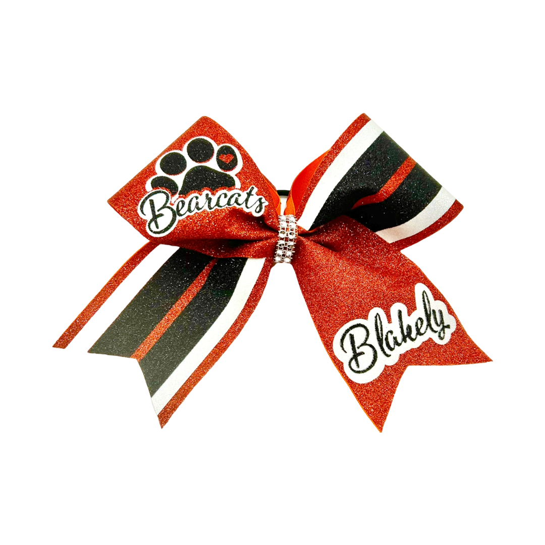 Aledo Bearcats Full Glitter Orange Stripe Cheer Bow