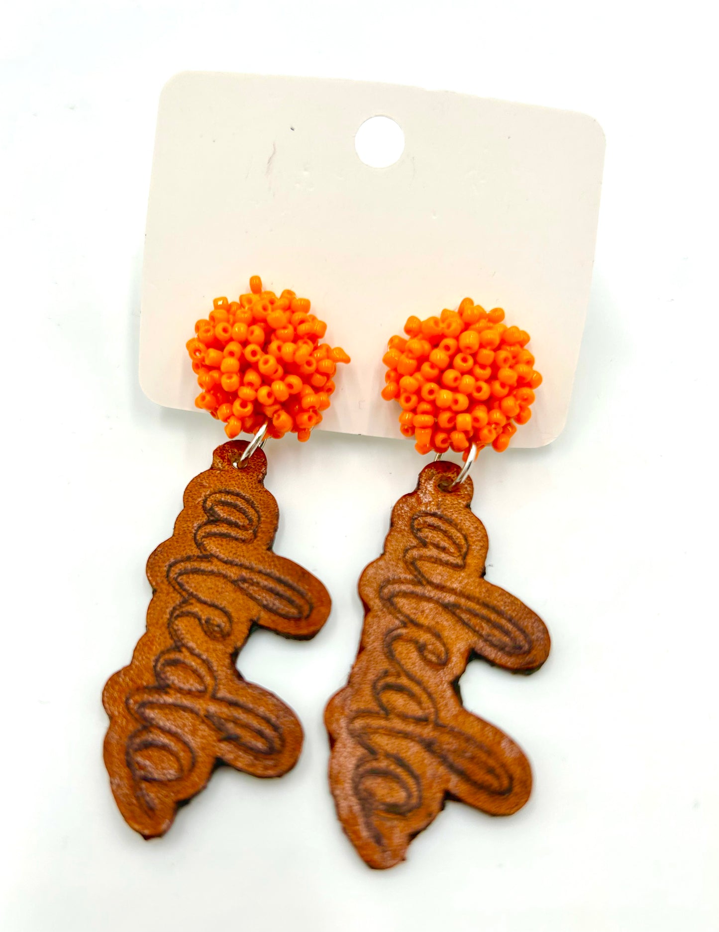 Engraved Leather Earrings- Aledo